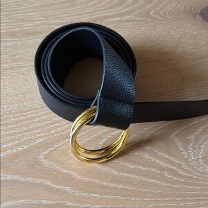 B-Low the belt Black Pebbled Vegan Leather Belt with Double Gold Rings 🆕 L/XL